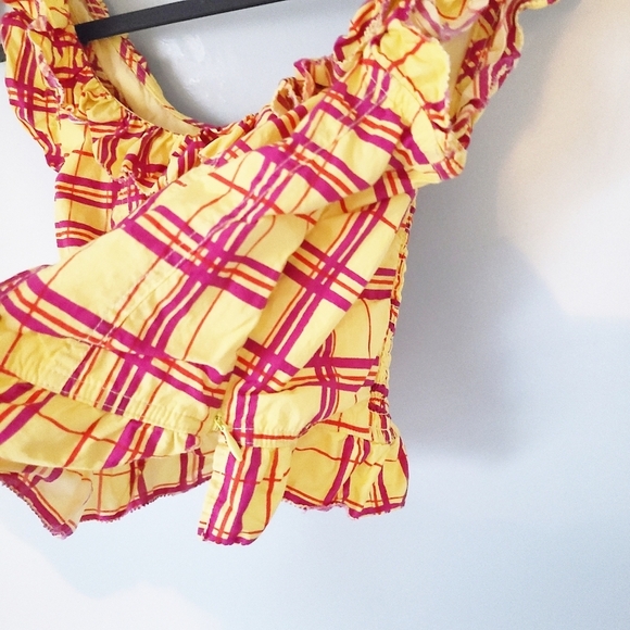 L'Academie Womens Size Small The Laci Top Cropped Ruffle In Yellow Plaid - Picture 7 of 8